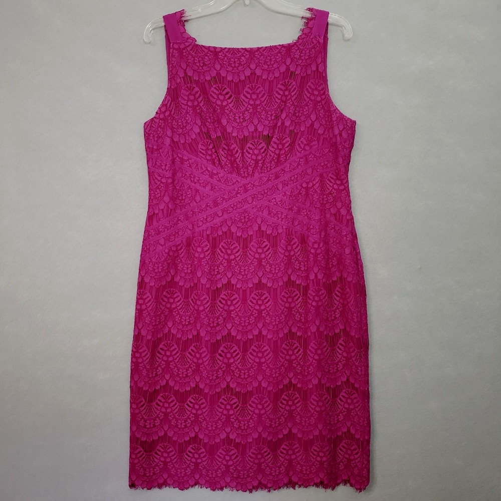 Antonio Melani Womens 14 Sheath Dress Fuchsia Pink Lace Overlay Cocktail Event